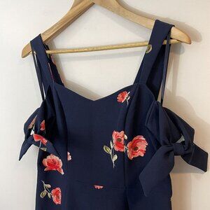 Ashley Graham Beyond Sheath Dress 10 Blue Floral Cold Shoulder Formal Cocktail